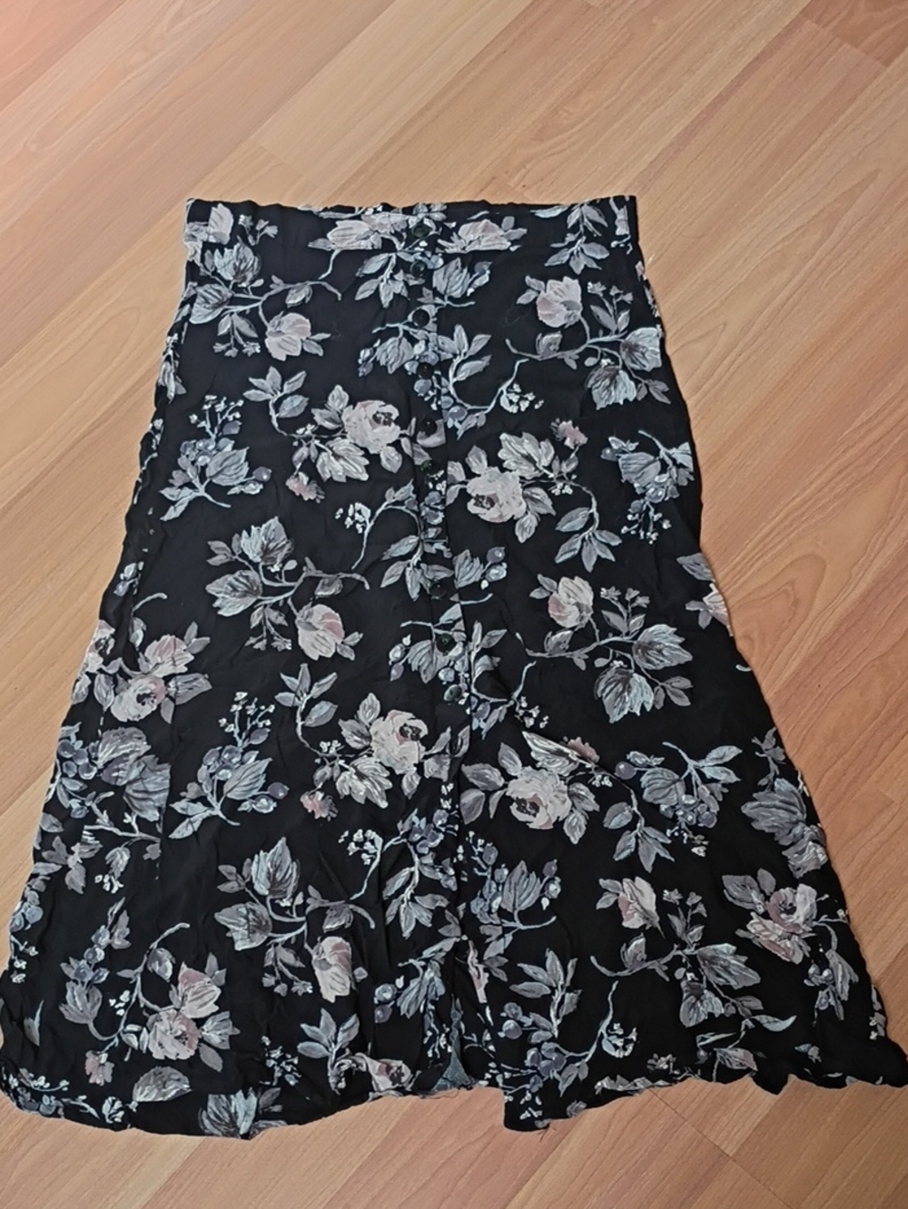 Floral Black A-Line Midi Skirt